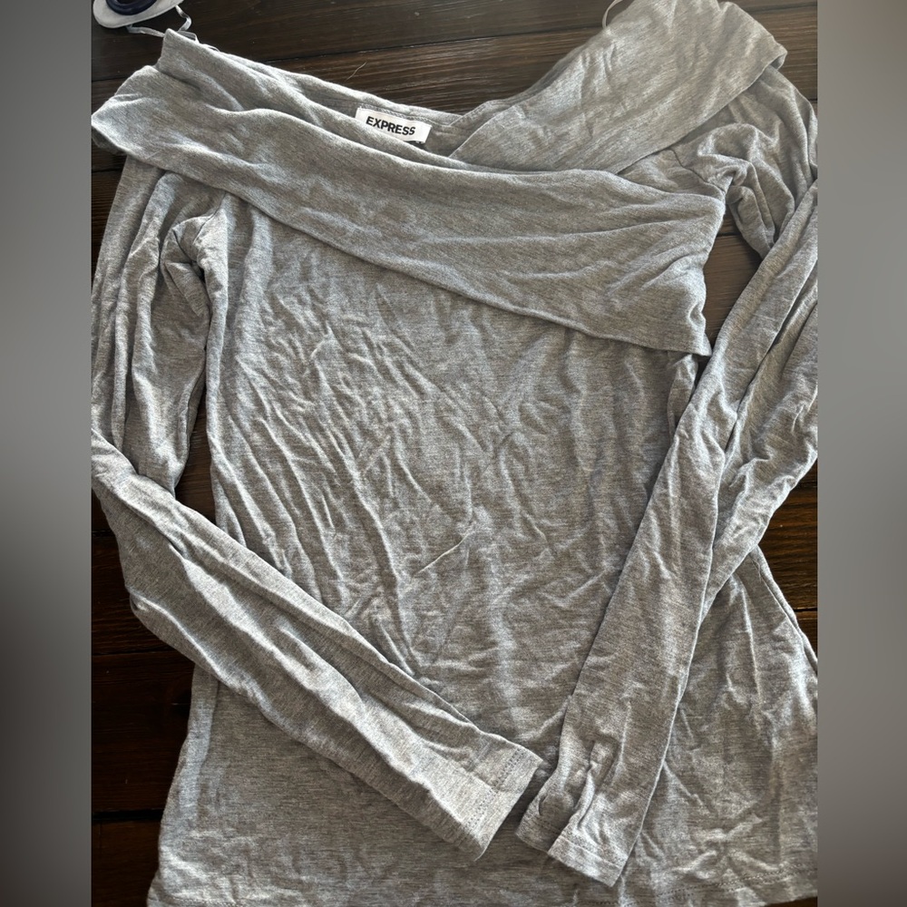 Gray long sleeve off the shoulder